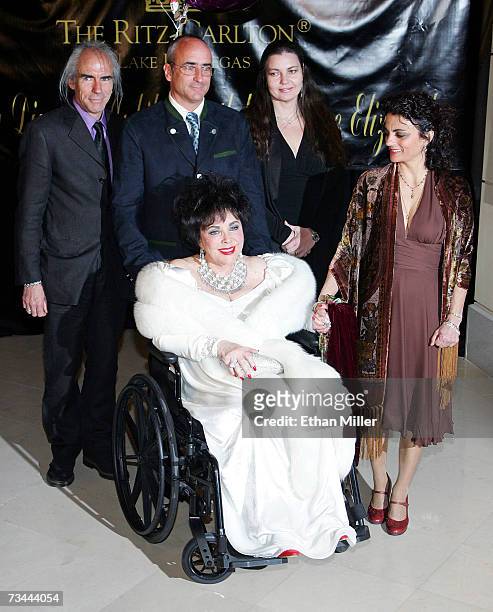 Dame Elizabeth Taylor arrives with her children, Michael Wilding Jr., Christopher Wilding, Maria Burton and Liza Todd Burton, for Taylor's 75th...