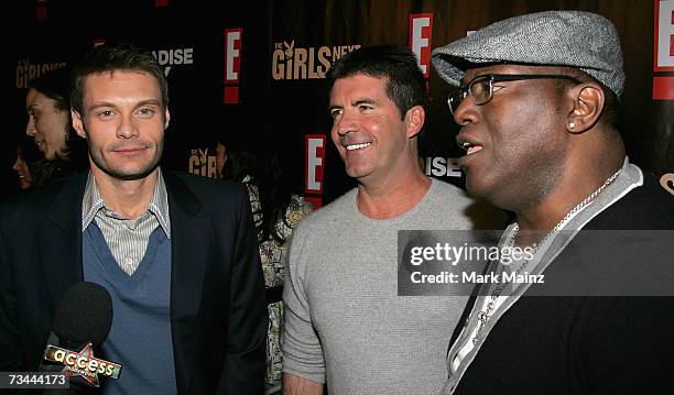 Television personalities Ryan Seacrest, Simon Cowell and Randy Jackson attend the launch party for season three of "The Girls Next Door" at the...