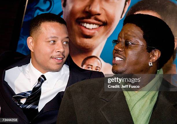 Actor Bernie Mac and Terrence Howard arrive at a special screening of the Lionsgate film "Pride" at the Prince Theater February 27, 2007 in...