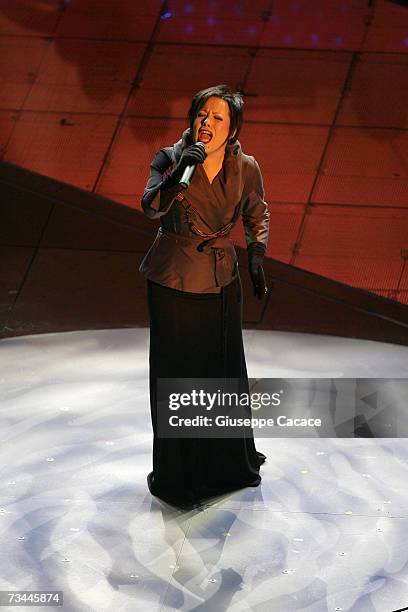 Antonella Ruggiero perform on stage during the first day of the 57th San Remo Music Festival at Teatro Ariston on February 27, 2007 in San Remo,...