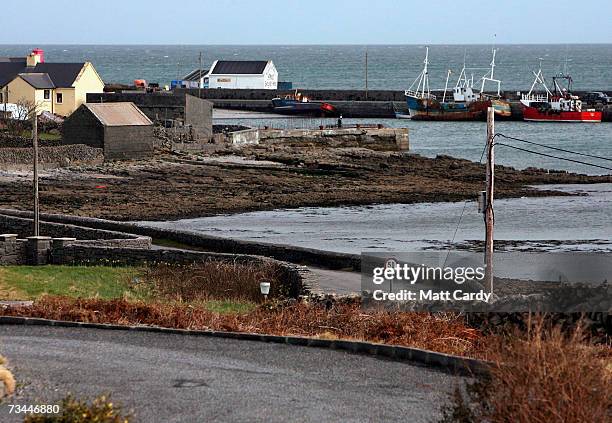 Lane leads down to the harbour on February 26, 2007 in Inis Mor, Ireland. The largest of the remote three Aran Islands, with a population of just...