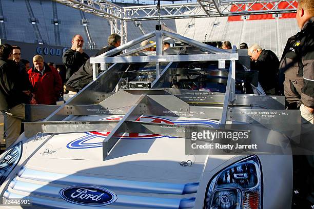 The new NASCAR inspection station for COT cars is unveiled, during NASCAR Car of Tomorrow testing at Bristol Motor Speedway on February 28, 2007 in...