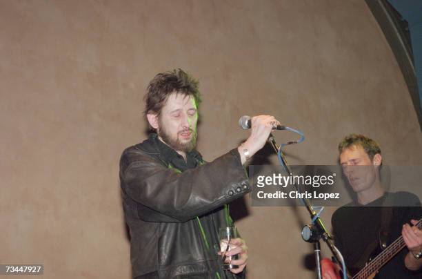 Shane MacGowan performing at the aftershow party for the screening of the Clash documentary 'Westway To The World'. The Cobden Club, London.