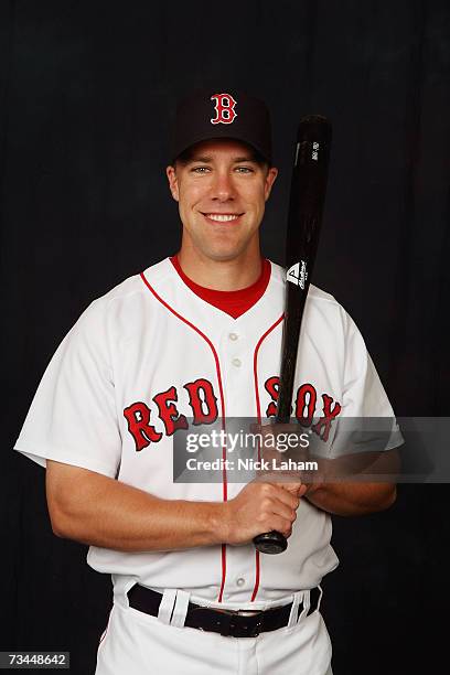 David Murphy poses for a portrait during the Boston Red Sox Photo Day at the Red Sox spring training complex on February 24, 2007 in Fort Myers,...