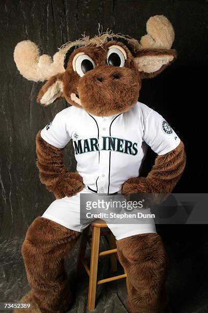 The Mariner Moose, mascot of the Seattle Mariners, poses during