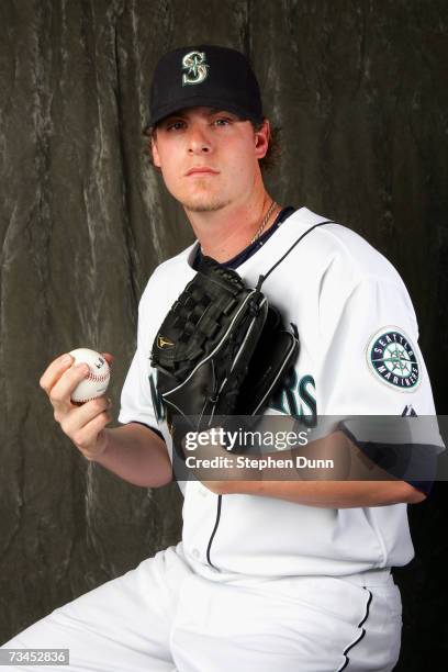 Pitcher Mark Lowe of the Seattle Mariners poses during Photo Day on February 23, 2007 at Peoria Sports Complex in Peoria, Arizona.