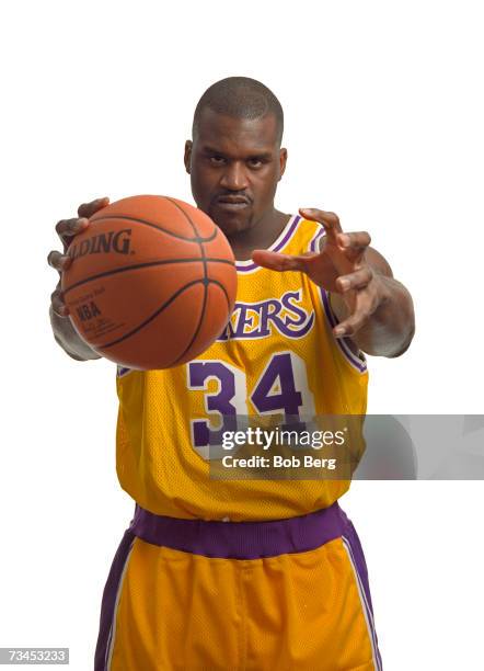 Basketball player Shaquille O'Neal of the Los Angeles Lakers poses for an October 1999 portrait in Los Angeles, California.