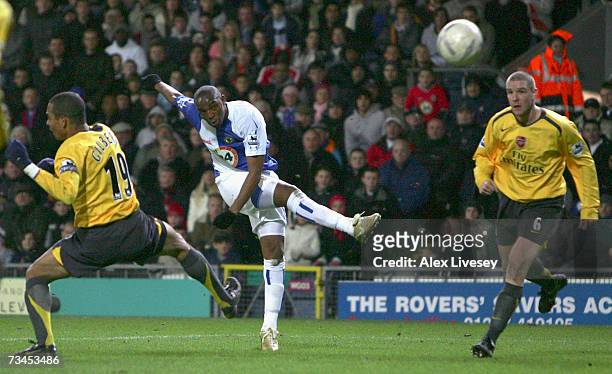 Benni McCarthy of Blackburn Rovers scores the winning goal during the FA Cup sponsored by E.ON 5th Round Replay match between Blackburn Rovers and...