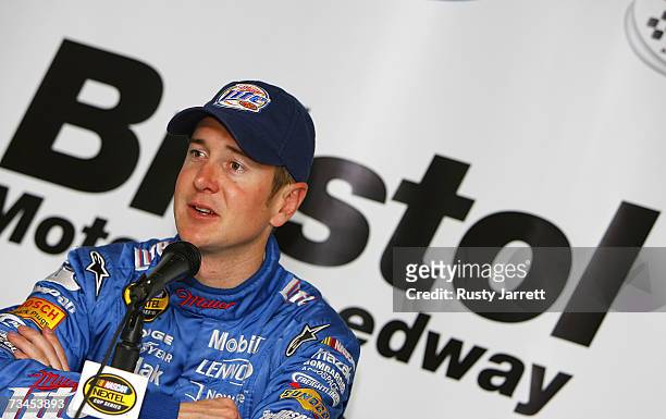 Kurt Bush, driver of the Miller Lite Dodge, speaks with the media during NASCAR Car of Tomorrow testing at Bristol Motor Speedway February 28, 2007...