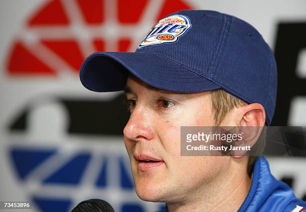 Kurt Bush, driver of the Miller Lite Dodge, speaks with the media during NASCAR Car of Tomorrow testing at Bristol Motor Speedway February 28, 2007...