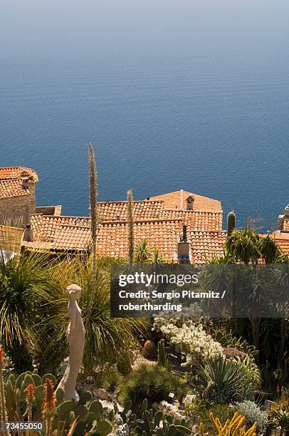 botanic garden (jardin exotique), eze village, alpes maritimes, provence, cote d'azur, french riviera, france, mediterranean, europe - eze village fotografías e imágenes de stock