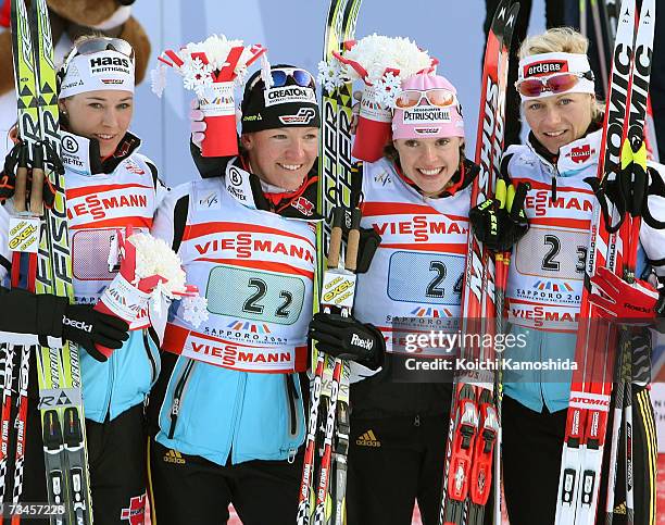 Stefanie Boehler, Viola Bauer and Evi Sachenbacher Stehle, Claudia Kuenzel of Germany win the Silver Medal in the Women Cross Country 4 x 5 km Relay...