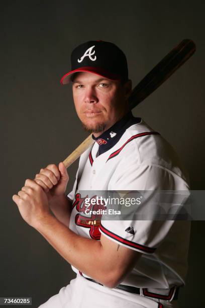 Chipper Jones poses for a portrait during the Atlanta Braves Photo Day on February 22, 2007 at The Ballpark at Disney's Wide World of Sports in...
