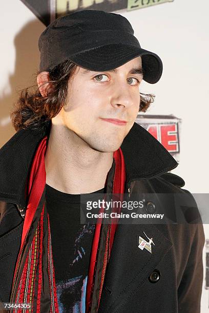Maximo Park band member Paul Smith poses in the awards room at the Shockwaves NME awards at the Hammersmith Palais on March 1, 2007 in London,...