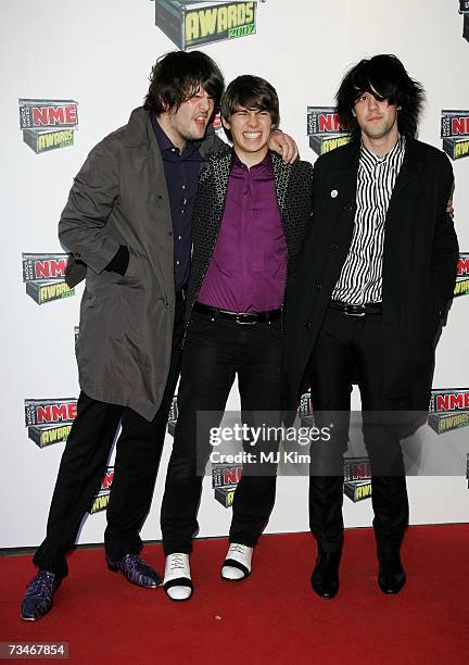 The Klaxons arrive at the Shockwaves NME Awards 2007 at the Hammersmith Palais on March 1, 2007 in London, England.