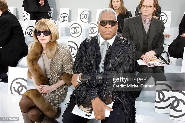 Anna Wintour and Andre Leon Talley in the front row at the Chanel fashion show F/W 2007/08 at Grand Palais on March 2, 2007 in Paris, France.