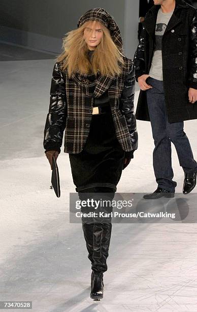 Model walks the catwalk during the Chanel fashion show as part of Paris Fashion Week Autumn/Winter 2008 on March 2, 2007 in Paris, France.