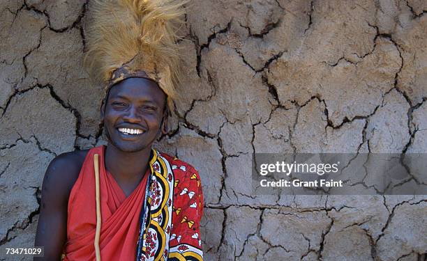 masai tribesman smiling, portrait - eastern african tribal culture stock pictures, royalty-free photos & images