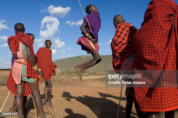 kenya, masai mara, masai dancers - eastern african tribal culture stock pictures, royalty-free photos & images