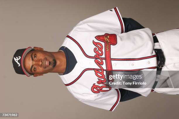 Manny Acosta of the Atlanta Braves poses during photo day at CrackerJack Stadium at Disney's Wide World of Sports on February 22, 2007 in Kissimmee,...