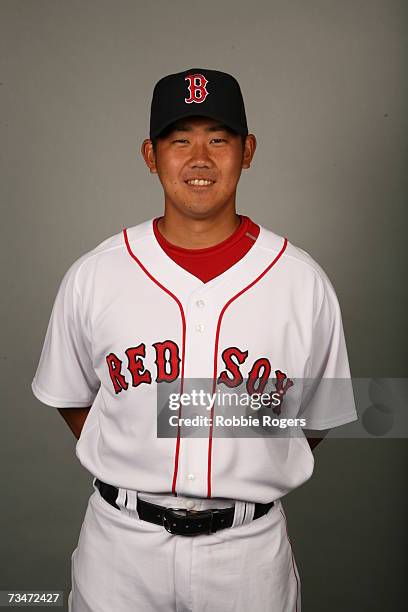 Daisuke Matsuzaka of the Boston Red Sox poses during photo day at City of Palms Park on February 24, 2007 in Ft. Myers, Florida.