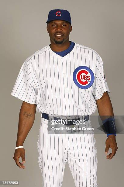 Cliff Floyd of the Chicago Cubs poses during photo day at HoHoKam Park on February 26, 2007 in Mesa, Arizona.