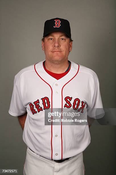 Curt Schilling of the Boston Red Sox poses during photo day at City of Palms Park on February 24, 2007 in Ft. Myers, Florida.