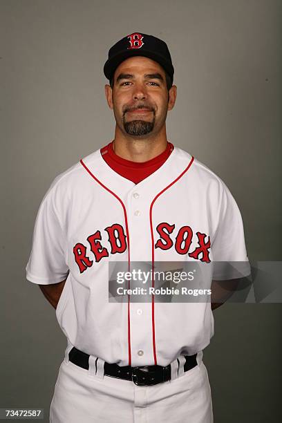 Mike Lowell of the Boston Red Sox poses during photo day at City of Palms Park on February 24, 2007 in Ft. Myers, Florida.