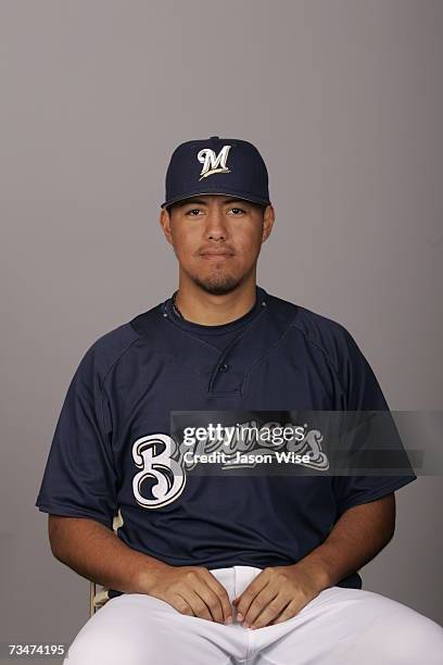 Yovani Gallardo of the Milwaukee Brewers poses during photo day at Maryvale Stadium on February 27, 2007 in Phoenix, Arizona.