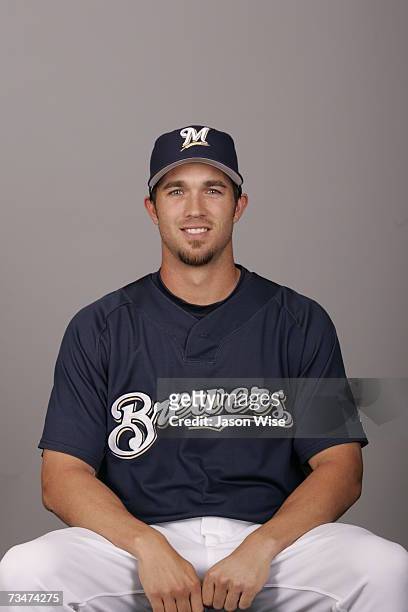 Hardy of the Milwaukee Brewers poses during photo day at Maryvale Stadium on February 27, 2007 in Phoenix, Arizona.