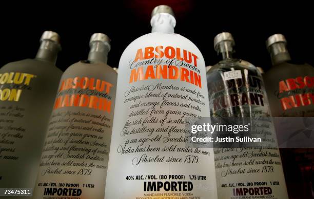 Bottles of Absolut Vodka are displayed at the Jug Shop March 2, 2007 in San Francisco, California. The government of Sweden, which has owned the...