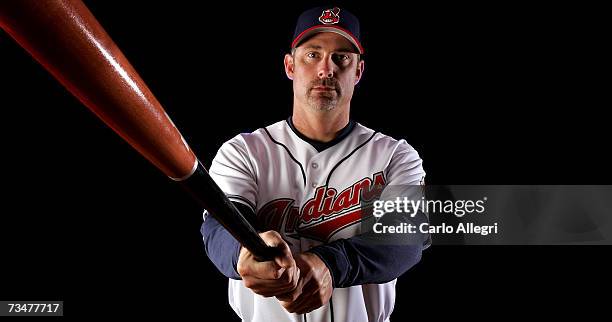 Hitting coach Derek Shelton of the Cleveland Indians poses for a portrait during the Cleveland Indians photo day on February 27, 2007 at Chain of...