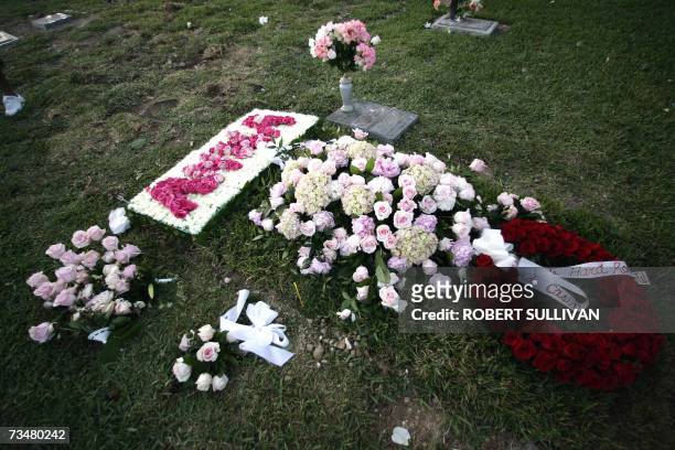 The grave of Anna Nicole Smith is pictured during sunset 02 March 2007 at the Lakeview Memorial Gardens in Nassau in the Bahamas. Former Playboy...