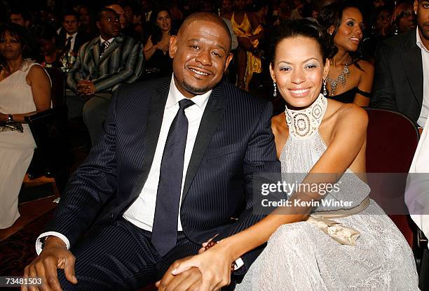 Actor Forest Whitaker and wife, Keisha Whitaker pose for photos in the audience during the 38th annual NAACP Image Awards held at the Shrine...