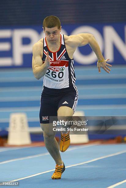Craig Pickering of Great Britain competes during the Men's 60 Metres First Round on day two of the 29th European Athletics Indoor Championships at...