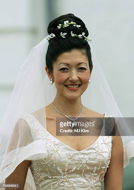 Princess Alexandra of Denmark arrives for her wedding ceremony to photographer Martin Jorgensen at Oster Egende Church on March 3, 2007 in Fakse,...