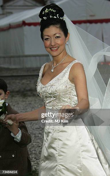 Princess Alexandra Christina of Denmark poses after her wedding ceremony at Oster Egende Church on March 03, 2007 in Fakse, Denmark.