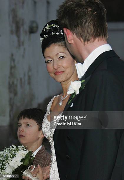 Princess Alexandra of Denmark looks at her husband Martin Jorgensen after their wedding ceremony at Oster Egende Church on March 3, 2007 in Fakse,...