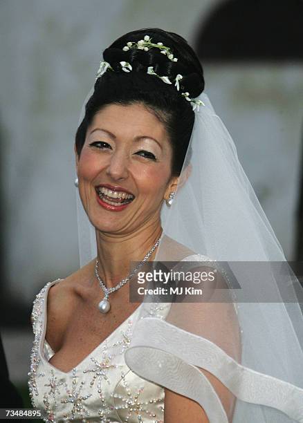 Princess Alexandra of Denmark arrives for her wedding ceremony to photographer Martin Jorgensen at Oster Egende Church on March 3, 2007 in Fakse,...