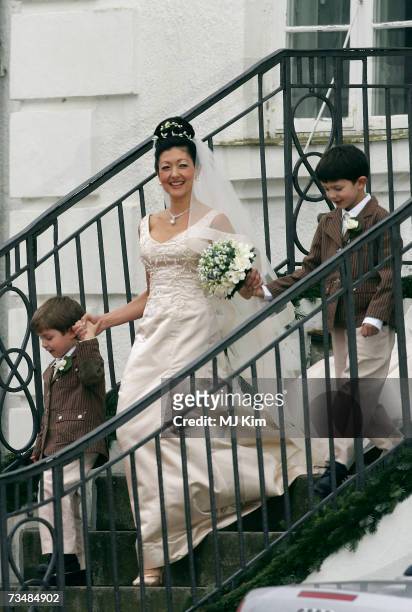 Princess Alexandra of Denmark with her children Prince Felix and Prince Nicolai arrive for her wedding ceremony to photographer Martin Jorgensen at...