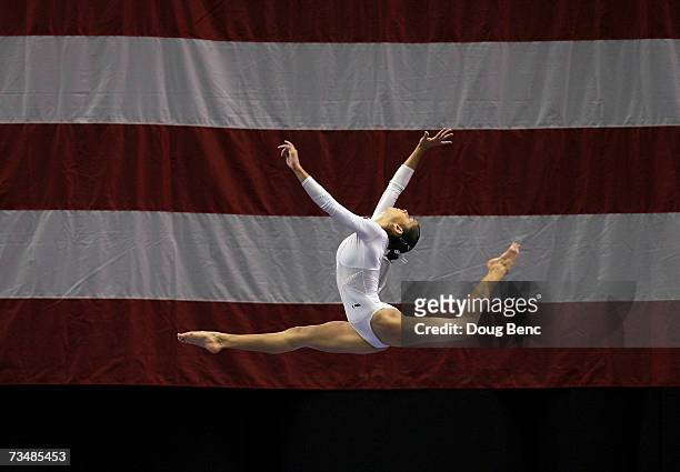 Elsa Garcia of Mexico competes in the balance beam during the Tyson American Cup finals at Jacksonville Veterans Memorial Arena March 3, 2007 in...