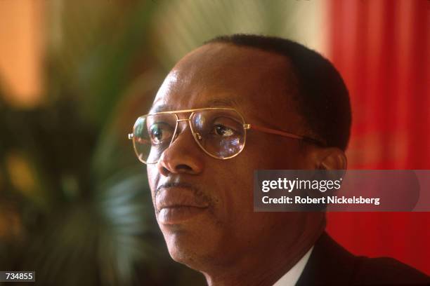 Jean-Bertrand Aristide holds a press conference November 27, 2000 in Port-au-Prince, Haiti after winning the Haitian presidential election. Aristide,...