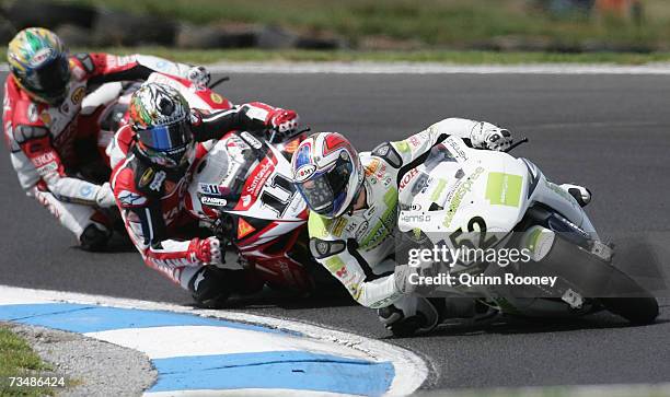 James Toseland of Great Britain riding for Hannspree Ten Kate Honda Team leads Troy Corser of Austrtalia riding for Yamaha Motor Italia and Troy...