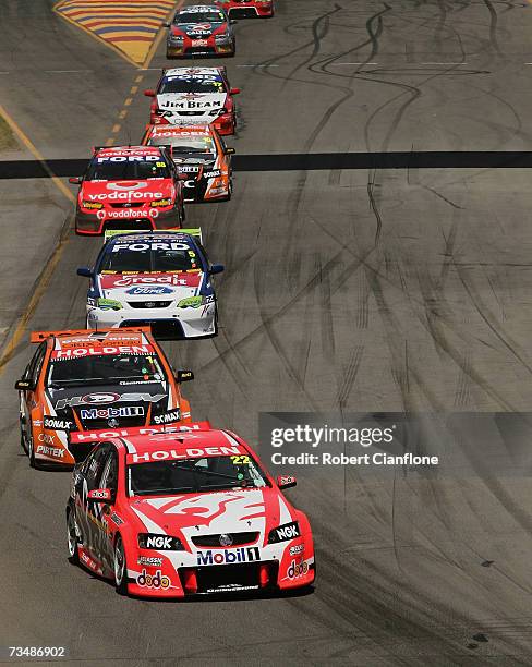 Todd Kelly of the Holden Racing Team in action during race two of the Clipsal 500 V8 Supercars on the Adelaide Street Circuit on March 3, 2007 in...