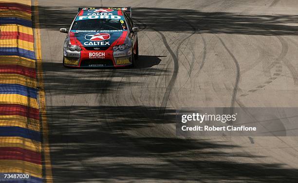 Russell Ingall of Caltex Racing in action during race two of the Clipsal 500 V8 Supercars on the Adelaide Street Circuit on March 3, 2007 in...