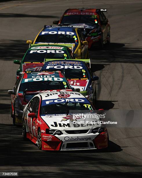 Steven Johnson of Jim Beam Racing in action during race two of the Clipsal 500 V8 Supercars on the Adelaide Street Circuit on March 3, 2007 in...