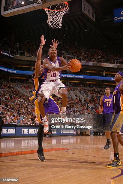 Leandro Barbosa of the Phoenix Suns shoots a layup against the Los Angeles Lakers on March 4, 2007 at U.S. Airways Center in Phoenix, Arizona. NOTE...