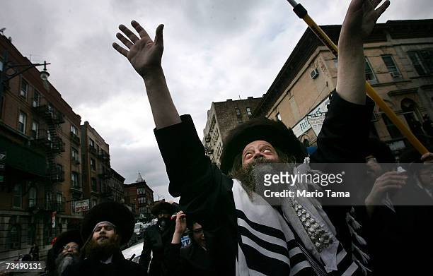 Hasidic Jews celebrate the festival of Purim in the borough of Brooklyn March 4, 2007 in New York City. The holiday commemorates the deliverance of...