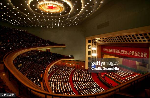 General view of the opening session of the National People's Congress, or parliament, at the Great Hall of the People on March 5, 2007 in Beijing,...