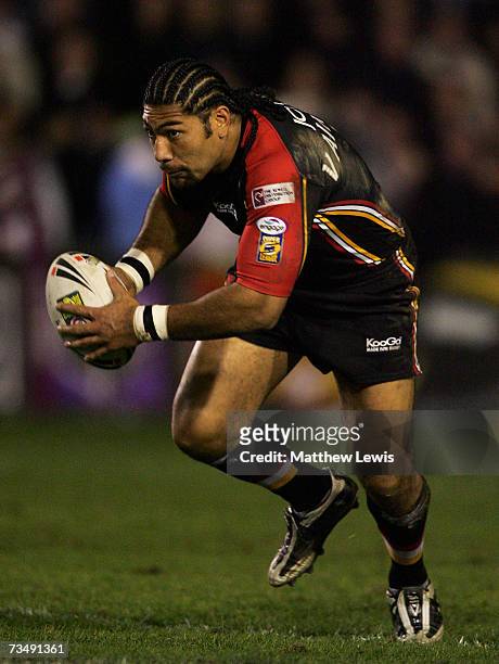 Lesley Vainikolo of Bradford Bulls in action during the engage Super League match between St.Helens v Bradford Bulls at Knowsley Road on March 2,...